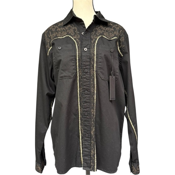 Men's One Teaspoon Embroidered Western Shirt MBlack Western Style, Medium NWT - Picture 7 of 9